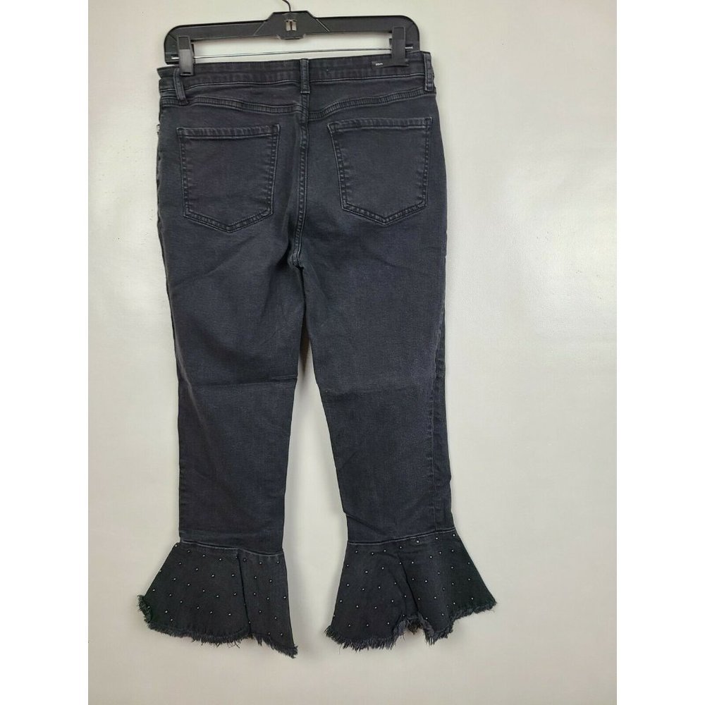 Pilcro And The Letterpress Women Black Studded Flare Leg Denims Jeans Size 28 - Picture 6 of 11